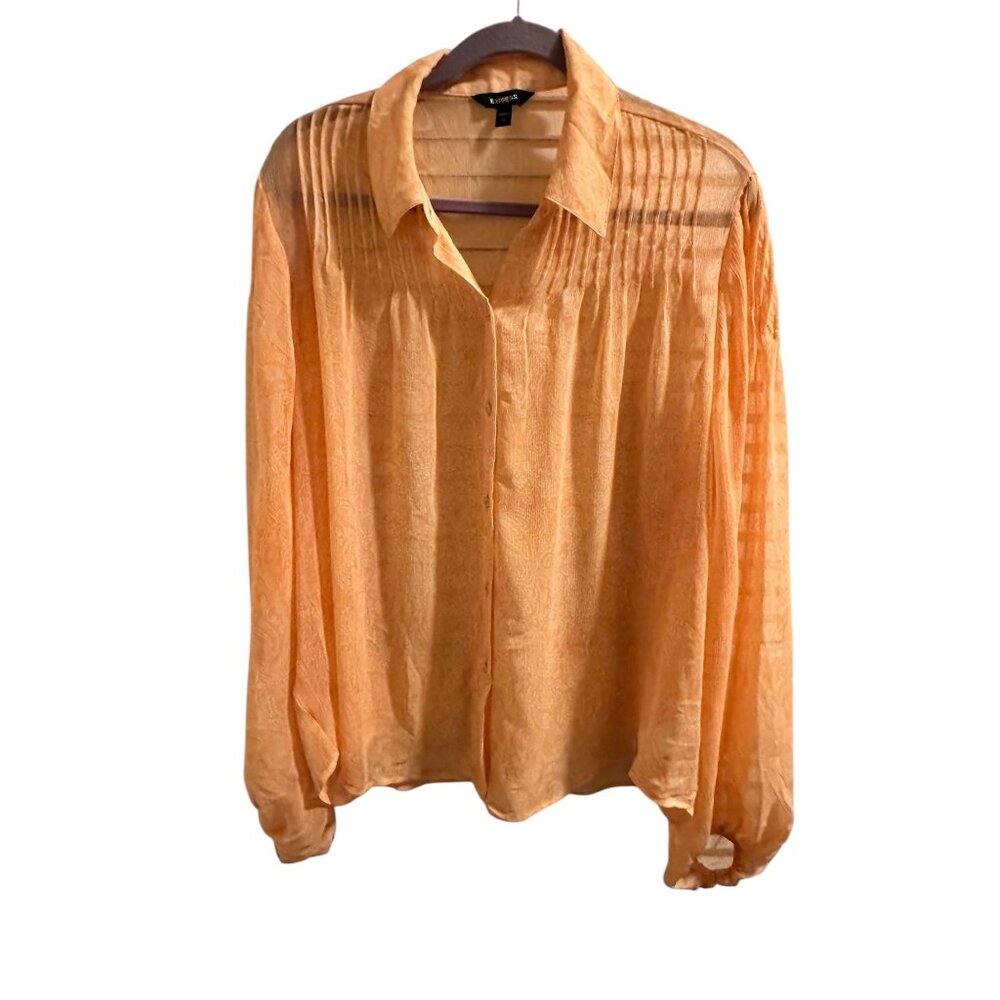 👗 2/$30 👗  Express Womens Sheer Peach Paisley Button-Up Blouse - XL